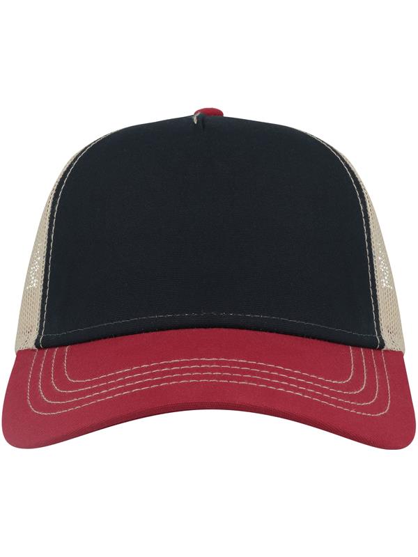 Atlantis Canvas S Recycled 5 Panel Trucker ACRACS - Navy/Burgundy/Khaki