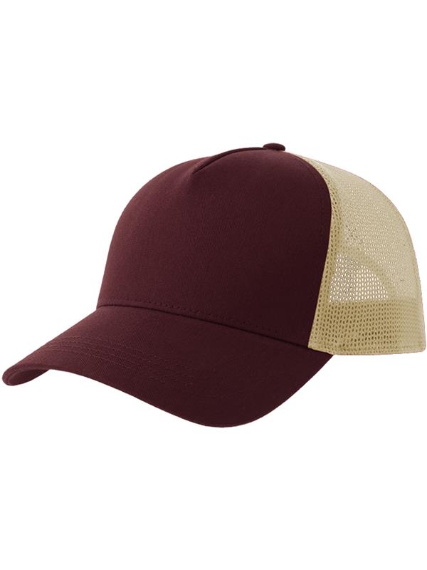 Atlantis Rapper Cotton S 5 Panel Sustainable Trucker Cap ACRPCT - Burgundy/Stone