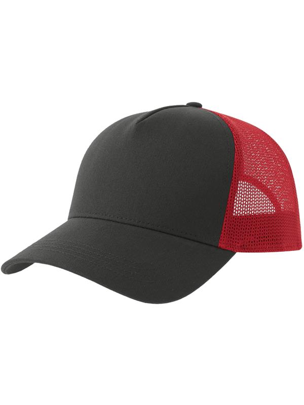 Atlantis Rapper Cotton S 5 Panel Sustainable Trucker Cap ACRPCT - Dk Grey/Red