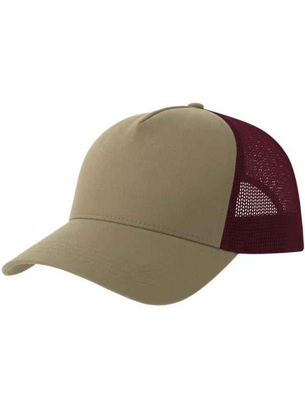 Atlantis Rapper Cotton S 5 Panel Sustainable Trucker Cap ACRPCT - Khaki/Burgundy