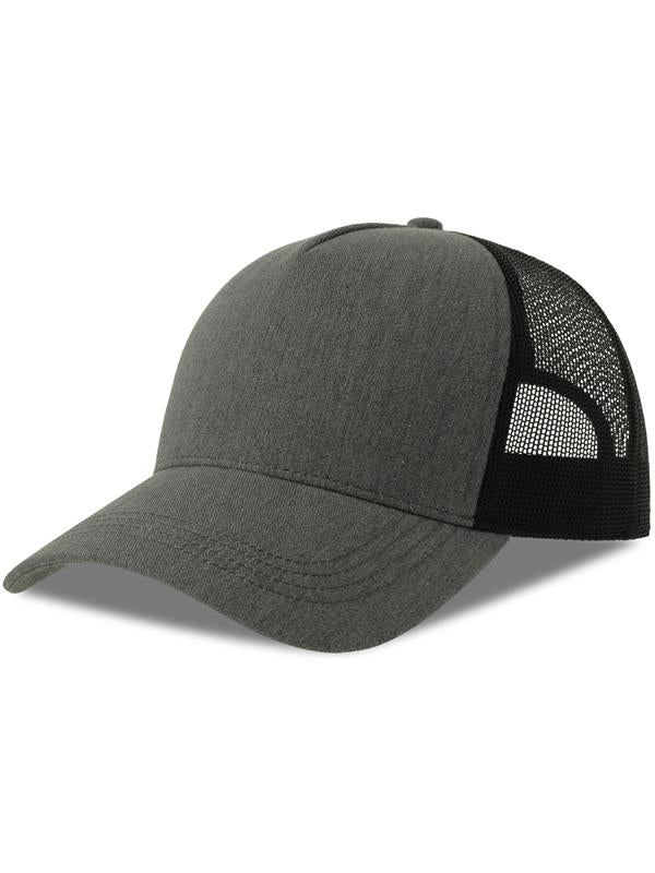 Atlantis Rapper Cotton S 5 Panel Sustainable Trucker Cap ACRPCT - Grey Melange/Black