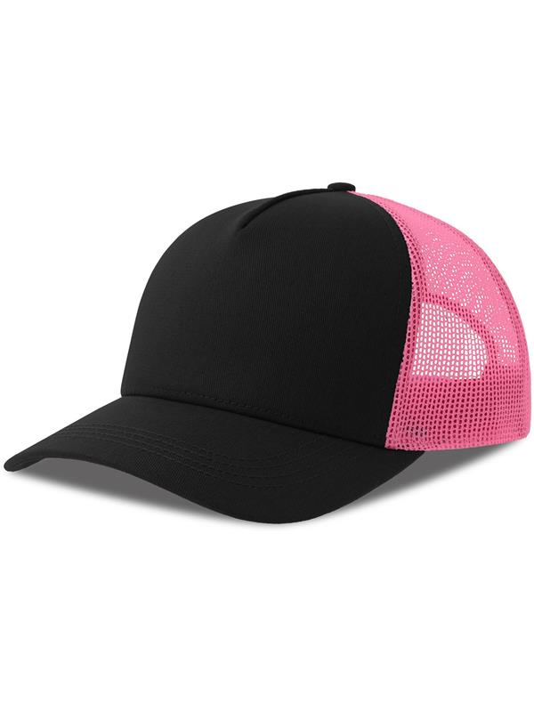 Atlantis Rapper Cotton S 5 Panel Sustainable Trucker Cap ACRPCT - Black/Fuchsia Fluo