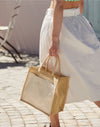 Westford Mill Cotton Pocket Natural Starched Jute Midi Tote W483