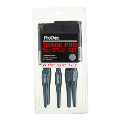 ProDec 5pc Trade Pro Paint Brush Set - 2x 1.5", 2x 2", 1x 3"