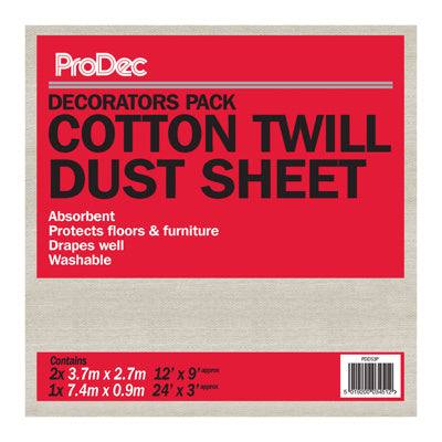 ProDec Triple Pack Cotton Twill Dust Sheets - 2x 12' x 9' & 1x 24' x 3'