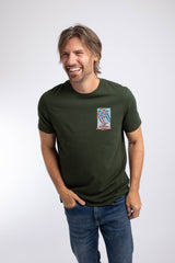 Weird Fish Red Sparrows Back Print Artist T-Shirt in Duck Green