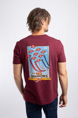 Weird Fish Red Sparrows Back Print Artist T-Shirt in Red Grape