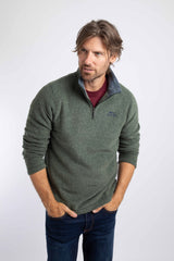 Weird Fish Newark 1/4 Zip Grid Fleece in Beetle Green