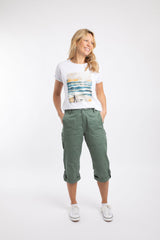 Weird Fish Salena 3/4 Length Trousers in Army Green