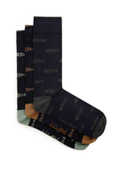 Weird Fish Ronan Branded Bones Sock 3 Pack in Navy
