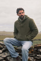 Weird Fish Inglewood Button Neck Grid Fleece Hoodie in Fir Green