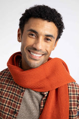 Weird Fish Stornoway Ribbed Scarf in Rust Leaves