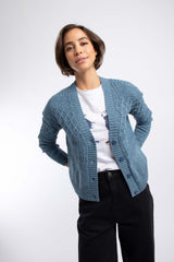 Weird Fish Amiens Mixed Stitch Outfitter Cardigan in Ash Blue