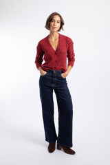 Weird Fish Amiens Mixed Stitch Outfitter Cardigan in Rhubarb