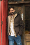 Weird Fish Torpoint Faux Sherling Bonded Full Zip Fleece Hoodie in Espresso
