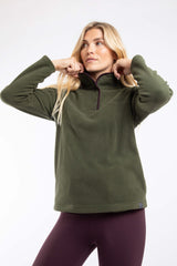 Weird Fish Harriet Funnel Neck Microfleece Jumper in Deep Lichen Green