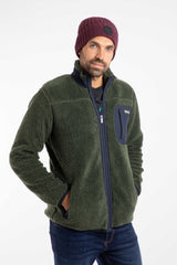 Weird Fish Fletcher Full Zip Borg Fleece in Deep Lichen Green