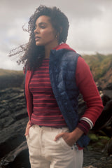 Weird Fish Raven Striped Emdroidered Hem Top in Port