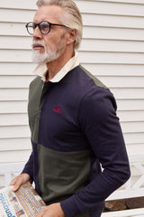 Weird Fish Lyon Colour Block Rugby Shirt in Deep Lichen Green