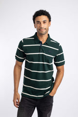 Weird Fish Fabian Striped Pique Polo Shirt in Beetle Green