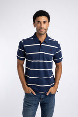 Weird Fish Fabian Striped Pique Polo Shirt in Dark Blue