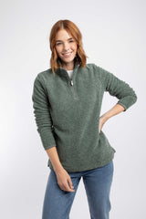 Weird Fish Sarah 1/4 Zip Textured Fleece in Military Green