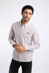 Weird Fish Benedict Striped Oxford Shirt in Deep Crimson