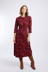 Weird Fish Felicity Printed Jersey Midi Dress in Cinnamon