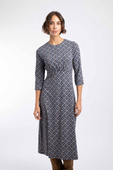 Weird Fish Felicity Printed Jersey Midi Dress in Mood Indigo