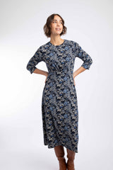 Weird Fish Felicity Printed Jersey Midi Dress in Night Blue