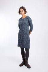 Weird Fish Starshine Printed Jersey Dress in Rich Navy
