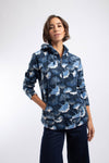 Weird Fish Lana 1/4 Zip Printed Micro Fleece Hoodie in Blue Atoll