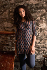 Weird Fish Arielle Printed Jersey 3/4 Sleeve Tunic in Yellow Iris
