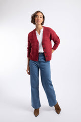 Weird Fish Aramis Textured Striped Stitch Cardigan in Rhubarb