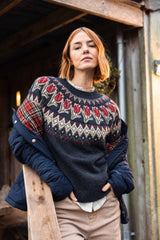 Weird Fish Tulips Floral Fair Isle Jumper in Navy
