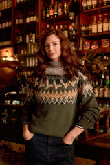Weird Fish Tulips Floral Fair Isle Jumper in Winter Green