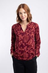 Weird Fish Brooke Printed V Neck Jersey Top in Cinnamon