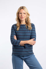 Weird Fish Saffira Cotton Jersey Stripe Top in Ash Blue