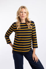 Weird Fish Saffira Cotton Jersey Stripe Top in Midnight