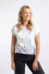 Weird Fish Swooping Swallows Front Print Graphic T-Shirt in Oatmeal Marl