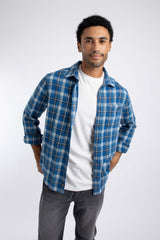 Weird Fish Broxton Long Sleeve Herringbone Check Shirt in Royal Blue