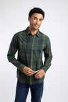 Weird Fish Lando Long Sleeve Check Shirt in Beetle Green