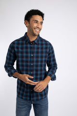 Weird Fish Sode Long Sleeve Check Shirt in Navy Blue