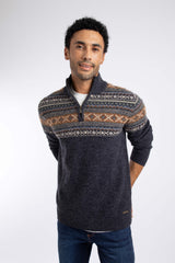 Weird Fish Larner 1/4 Zip Fair Isle Jumper in Midnight