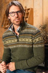 Weird Fish Larner 1/4 Zip Fair Isle Jumper in Winter Green
