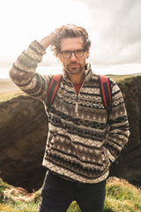 Weird Fish Nash 1/4 Zip Jacquard Borg Fleece in SandStone