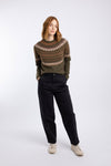 Weird Fish Pines Metallic Fair Isle Jumper in Oak Green