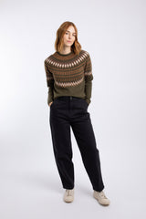 Weird Fish Pines Metallic Fair Isle Jumper in Oak Green