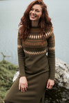 Weird Fish Wren Metallic Fair Isle Knitted Dress in Oak Green