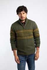 Weird Fish Bertie Fair Isle 1/4 Zip Jumper in Winter Green